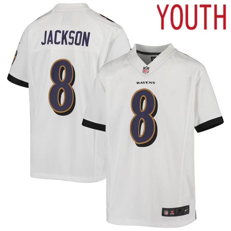 Youth Baltimore Ravens 8 Lamar Jackson Nike White Game NFL Jersey